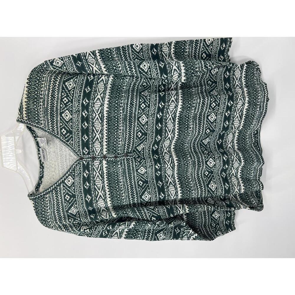 Cabin Creek Women's Medium Cotton Polyester Blend Patterned Henley Pullover Top
